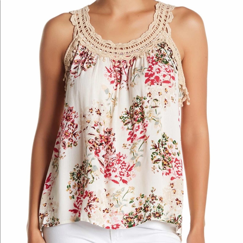 love stitch floral print crochet top